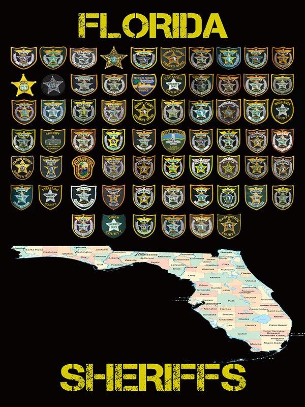 A display of all different Florida Sheriffs Badges
